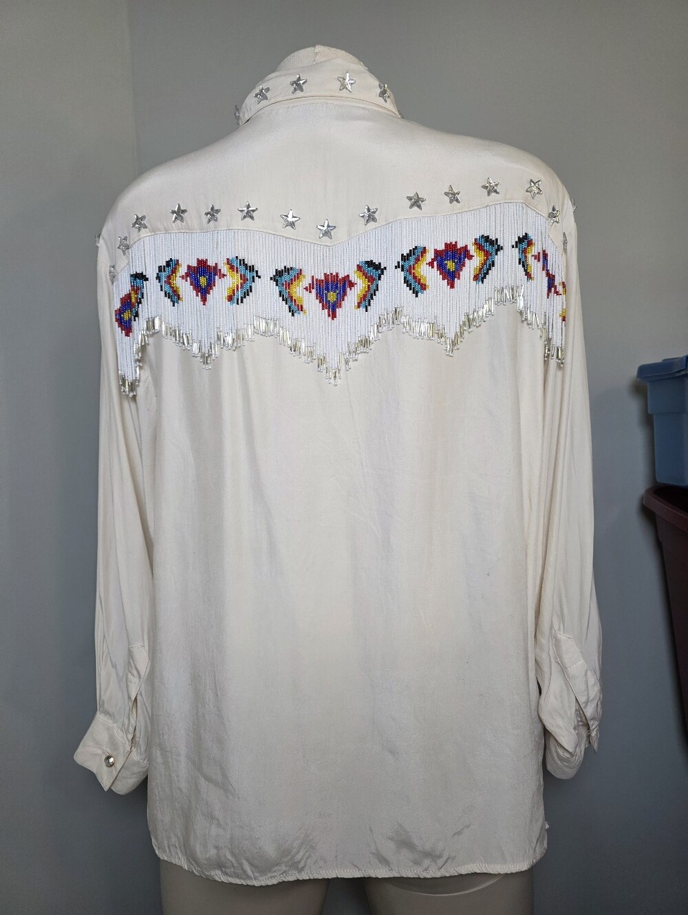 VTG Havana By The Hero Group Silk Beaded Fringe Western Country Button-Up Shirt - Picture 2 of 9